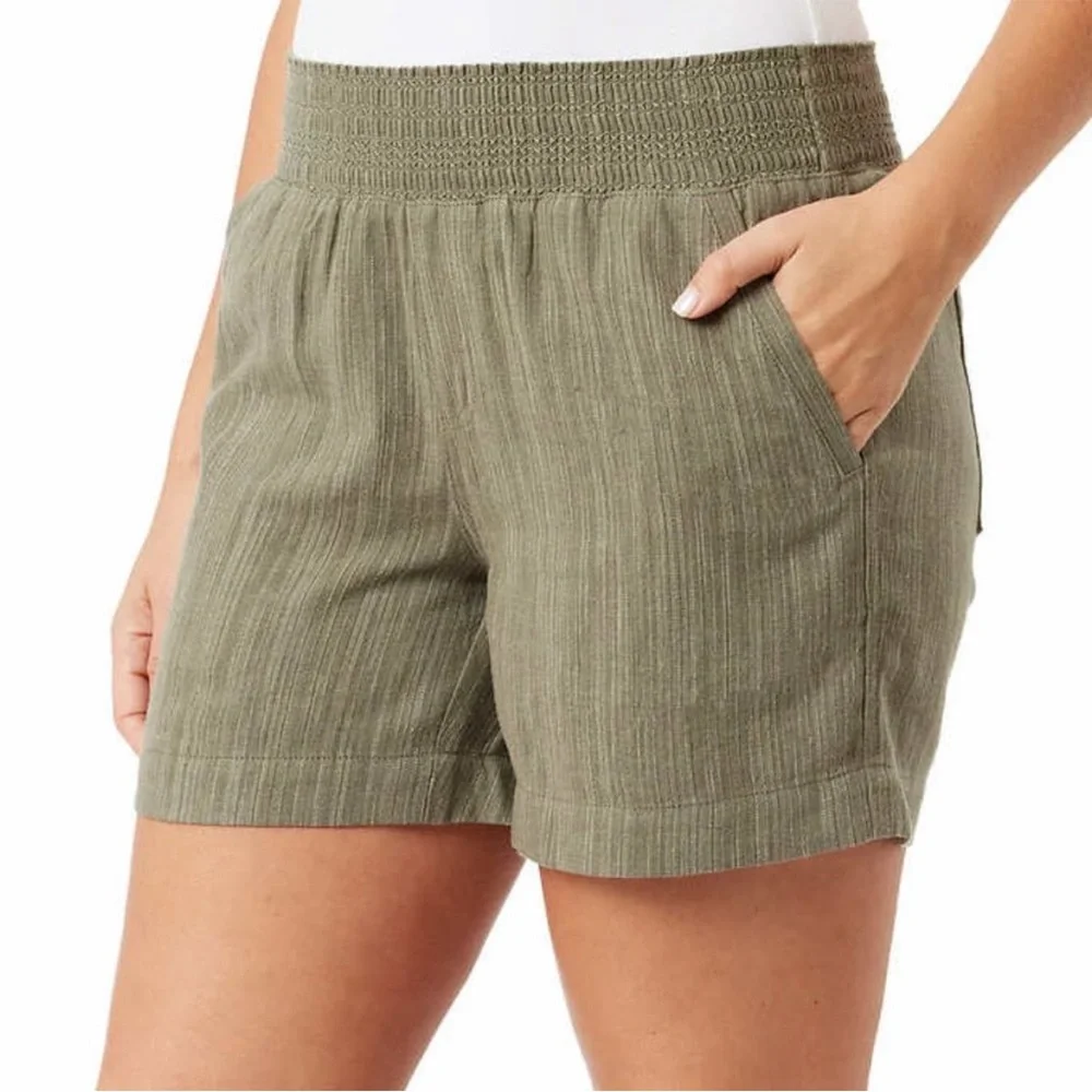 BRIGGS Linen Blend Shorts Womens Green Comfort Waistband - Picture 2 of 5